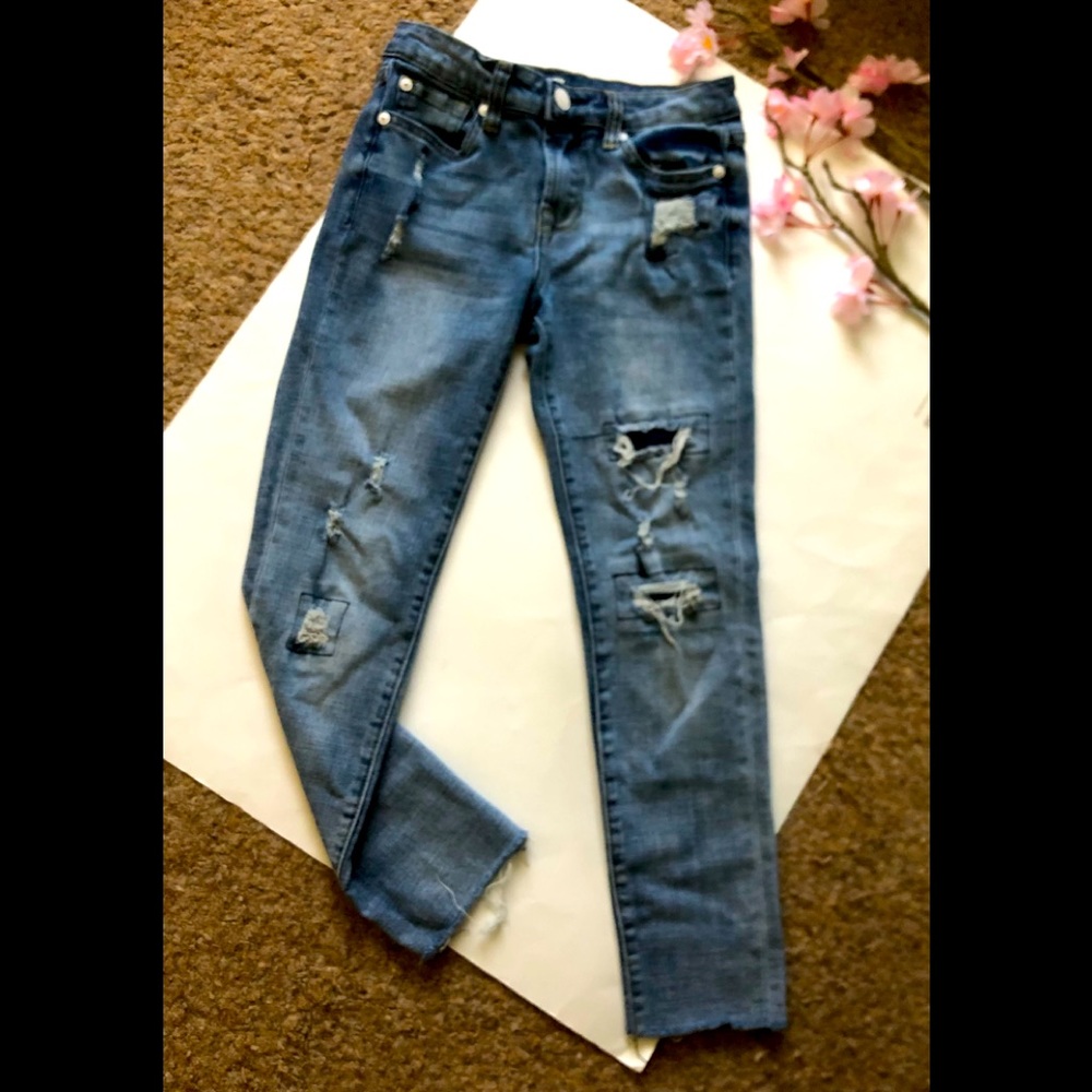 7 for all Mankind Josefina Skinny Boyfriend Distressed Girl’s Jeans Pants